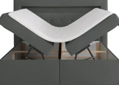 Łóżko kontynentalne 160x200 cm Goldess z pojemnikami i oświetleniem LED ciemnoszare welwet