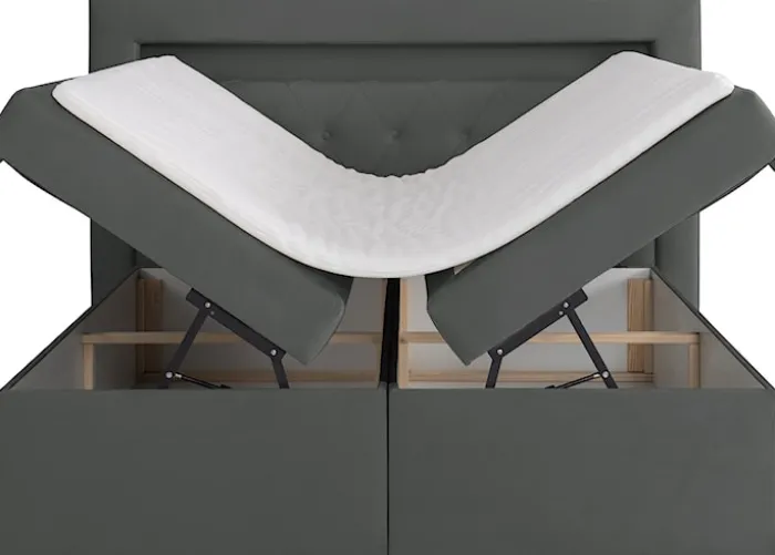 Łóżko kontynentalne 160x200 cm Goldess z pojemnikami i oświetleniem LED ciemnoszare welwet