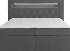 Łóżko kontynentalne 160x200 cm Goldess z pojemnikami i oświetleniem LED ciemnoszare welwet