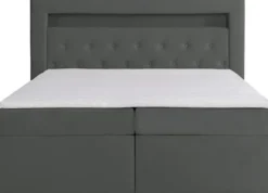 Łóżko kontynentalne 160x200 cm Goldess z pojemnikami i oświetleniem LED ciemnoszare welwet