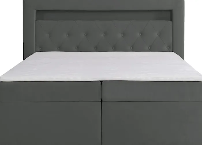 Łóżko kontynentalne 160x200 cm Goldess z pojemnikami i oświetleniem LED ciemnoszare welwet