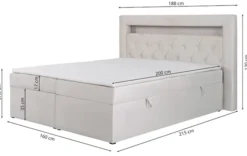 Łóżko kontynentalne 160x200 cm Goldess z pojemnikami i oświetleniem LED szare welwet