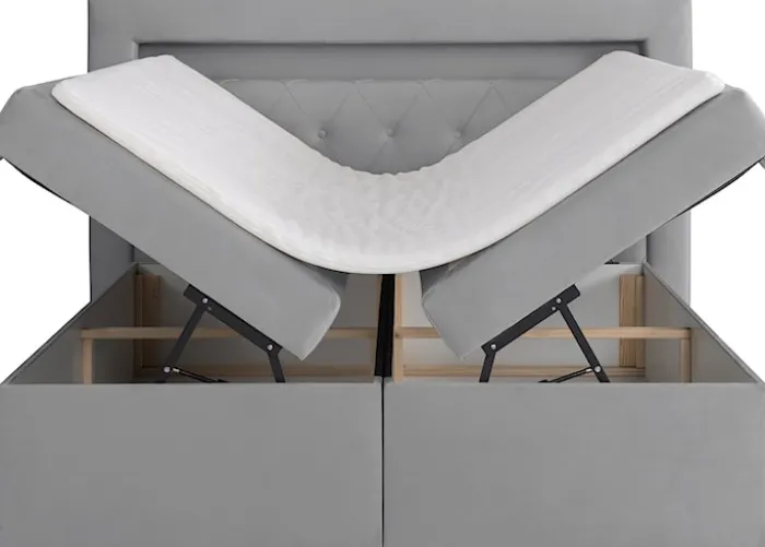 Łóżko kontynentalne 160x200 cm Goldess z pojemnikami i oświetleniem LED szare welwet