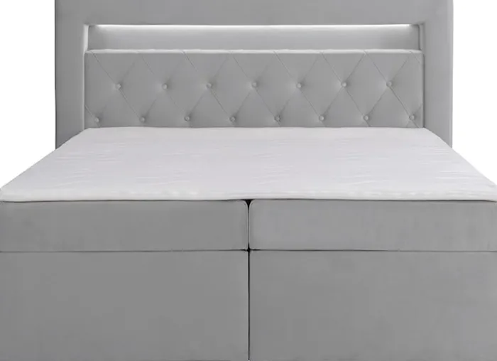 Łóżko kontynentalne 160x200 cm Goldess z pojemnikami i oświetleniem LED szare welwet