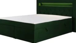 Łóżko kontynentalne 160x200 cm Goldess z pojemnikami i oświetleniem LED butelkowa zieleń welwet
