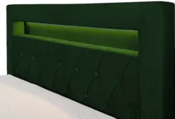 Łóżko kontynentalne 160x200 cm Goldess z pojemnikami i oświetleniem LED butelkowa zieleń welwet