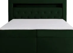 Łóżko kontynentalne 160x200 cm Goldess z pojemnikami i oświetleniem LED butelkowa zieleń welwet