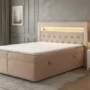 Łóżko kontynentalne 160x200 cm Goldess z pojemnikami i oświetleniem LED beżowe welwet