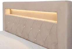 Łóżko kontynentalne 160x200 cm Goldess z pojemnikami i oświetleniem LED beżowe welwet