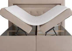 Łóżko kontynentalne 160x200 cm Goldess z pojemnikami i oświetleniem LED beżowe welwet