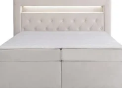 Łóżko kontynentalne 160x200 cm Goldess z pojemnikami i oświetleniem LED szarobeżowe welwet