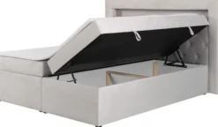 Łóżko kontynentalne 160x200 cm Goldess z pojemnikami i oświetleniem LED szarobeżowe welwet