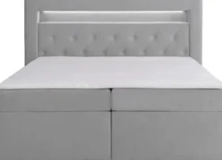 Łóżko kontynentalne 180x200 cm Goldess z pojemnikami i oświetleniem LED szare welwet