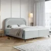 Łóżko kontynentalne 140x200 cm Loreo z topperem i pojemnikami gołębie welur hydrofobowy