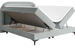 Łóżko kontynentalne 140x200 cm Loreo z topperem i pojemnikami gołębie welur hydrofobowy