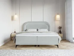 Łóżko kontynentalne 160x200 cm Loreo z topperem i pojemnikami gołębie welur hydrofobowy