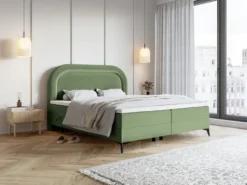 Łóżko kontynentalne 160x200 cm Loreo z topperem i pojemnikami eukaliptusowe welur hydrofobowy