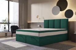 Łóżko kontynentalne 160x200 cm Mercatale z pojemnikami zielony welur