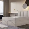 Łóżko kontynentalne 160x200 cm Mercatale z pojemnikami kremowy welur