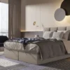 Łóżko kontynentalne 140x200 cm Mercatale z pojemnikami jasnobrązowe welur