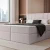Łóżko kontynentalne 160x200 cm Moly z materacem bonellowym i topperem szarobeżowe welur hydrofobowy