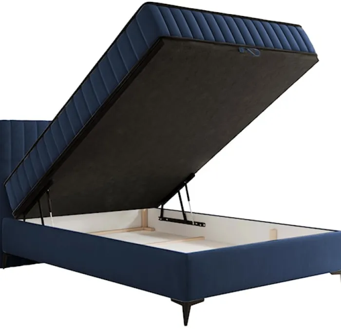 Łóżko kontynentalne 140x200 cm Mufasso z pojemnikiem granatowe welur hydrofobowy