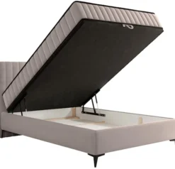 Łóżko kontynentalne 140x200 cm Mufasso z pojemnikiem szarobeżowe welur hydrofobowy