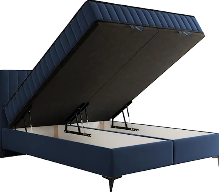 Łóżko kontynentalne 160x200 cm Mufasso z pojemnikiem granatowe welur hydrofobowy