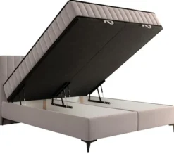 Łóżko kontynentalne 160x200 cm Mufasso z pojemnikiem szarobeżowe welur hydrofobowy