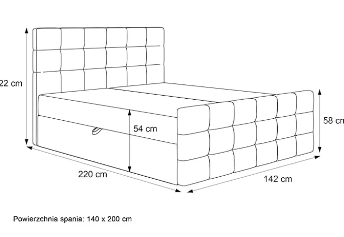 Łóżko kontynentalne 140x200 cm Padwa z pojemnikami i topperem beżowe welur