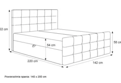 Łóżko kontynentalne 140x200 cm Padwa z pojemnikami i topperem jasnoszare welur