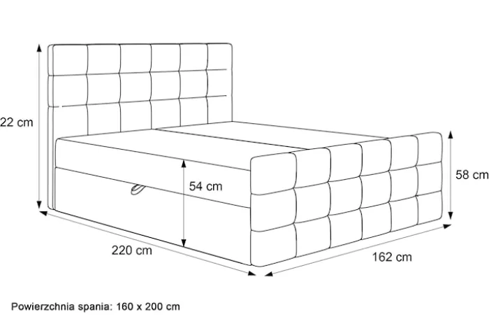 Łóżko kontynentalne 160x200 cm Padwa z pojemnikami i topperem ciemnobeżowe welur