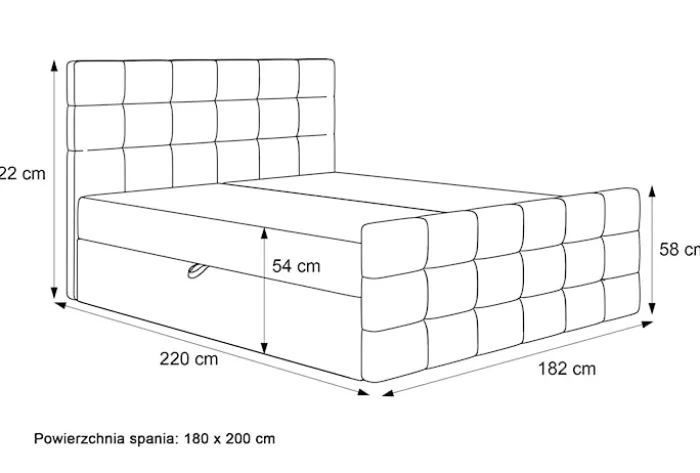 Łóżko kontynentalne 180x200 cm Padwa z pojemnikami i topperem szare welur