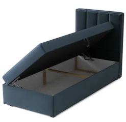 Łóżko kontynentalne 90x200 cm Rinus z pojemnikiem granatowe welur hydrofobowy lewostronne