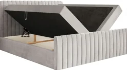 Łóżko kontynentalne 140x200 cm Saliano z pojemnikami i topperem szarobeżowe welur
