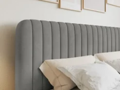 Łóżko kontynentalne 140x200 cm Saliano z pojemnikami i topperem szare welur