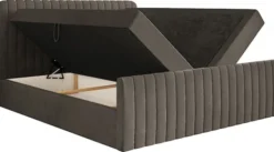 Łóżko kontynentalne 140x200 cm Saliano z pojemnikami i topperem brązowe welur
