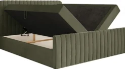 Łóżko kontynentalne 160x200 cm Saliano z pojemnikami i topperem oliwkowe welur