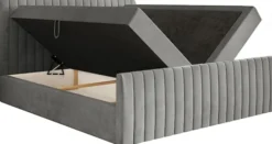 Łóżko kontynentalne 180x200 cm Saliano z pojemnikami i topperem szare welur