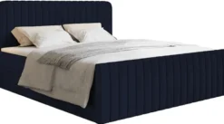 Łóżko kontynentalne 180x200 cm Saliano z pojemnikami i topperem granatowe welur