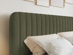 Łóżko kontynentalne 200x200 cm Saliano z pojemnikami i topperem oliwkowe welur