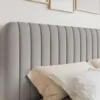Łóżko kontynentalne 180x200 cm Saliano z pojemnikami i topperem szarobeżowe szenil hydrofobowy