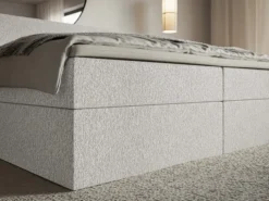 Łóżko kontynentalne 140x200 cm Softie z pojemnikami i topperem jasnoszare szenil