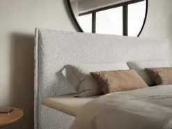 Łóżko kontynentalne 140x200 cm Softie z pojemnikami i topperem jasnoszare szenil