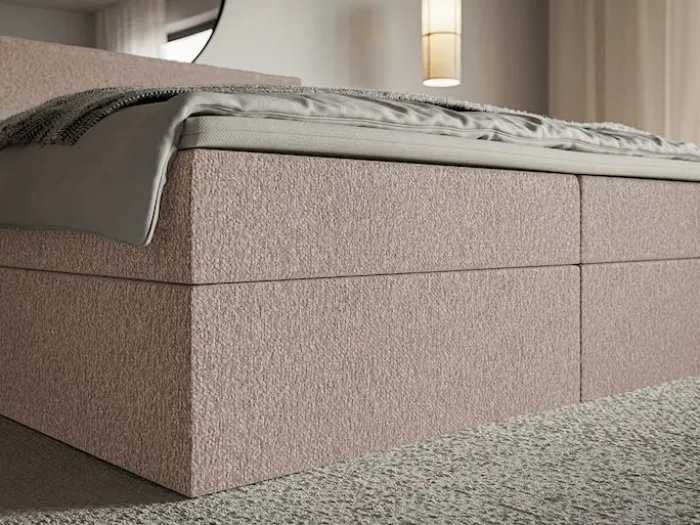 Łóżko kontynentalne 140x200 cm Softie z pojemnikami i topperem ciemnobeżowe szenil