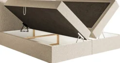 Łóżko kontynentalne 140x200 cm Softie z pojemnikami i topperem jasnobeżowe szenil