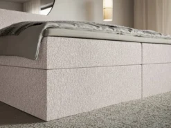 Łóżko kontynentalne 140x200 cm Softie z pojemnikami i topperem beżowe szenil