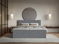 Łóżko kontynentalne 160x200 cm Softie z pojemnikami i topperem grafitowe szenil