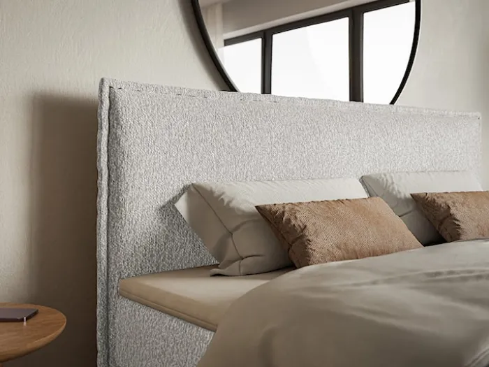 Łóżko kontynentalne 160x200 cm Softie z pojemnikami i topperem jasnoszare szenil