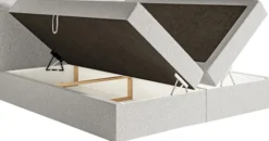 Łóżko kontynentalne 160x200 cm Softie z pojemnikami i topperem jasnoszare szenil